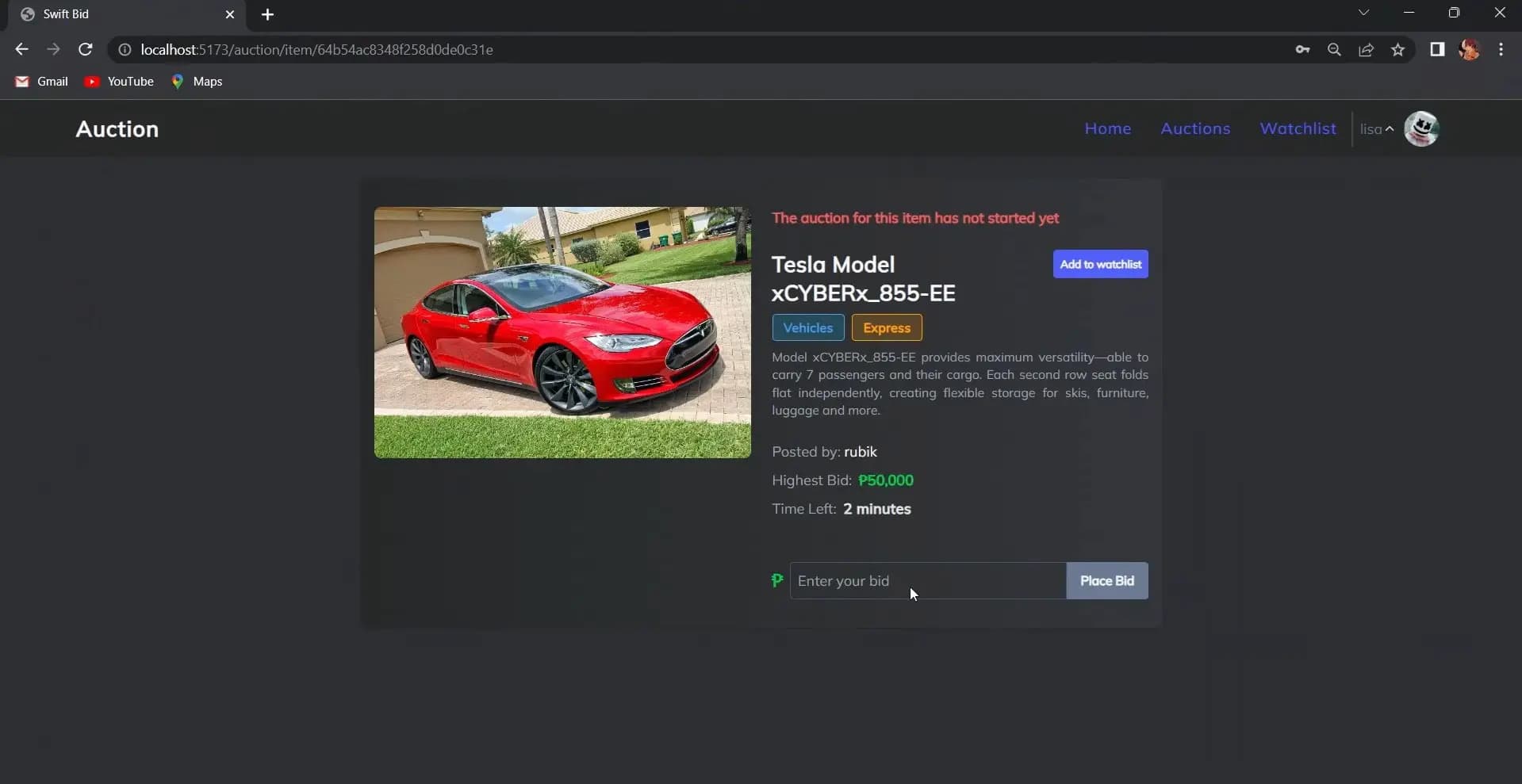 Live Bidding Interface